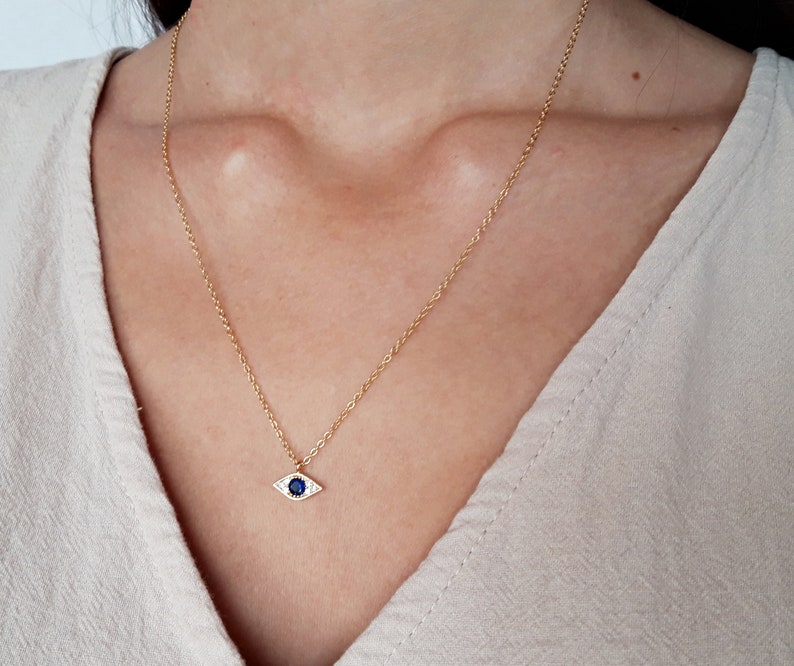 Tiny Evil Eye Necklace Turkish Eye Charm Necklace Eye Etsy