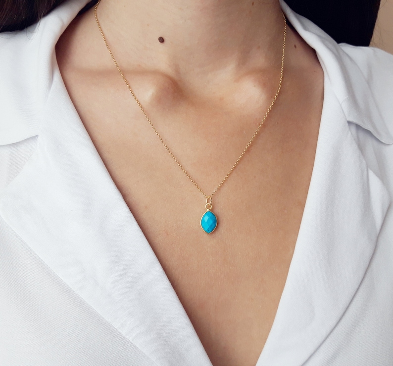 Turquoise and gold necklace, turquoise pendant, dainty gemstone necklace, turquoise jewelry, december birthstone jewelry image 1