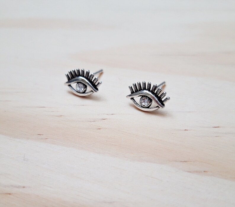 minimalist silver stud for womens Tiny stud eye earrings Sterling silver eye earrings evil eye jewelry with zirconia