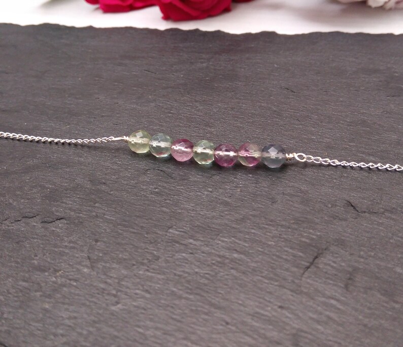 sterling silver necklace rainbow fluorite necklace fluorite jewelry gemstone necklace Fluorite necklace minimalist necklace