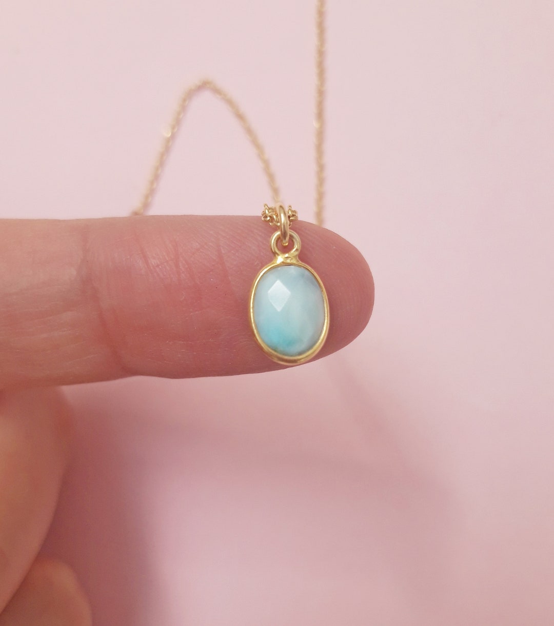 Genuine Larimar Necklace Tiny Larimar and Gold Pendant Etsy