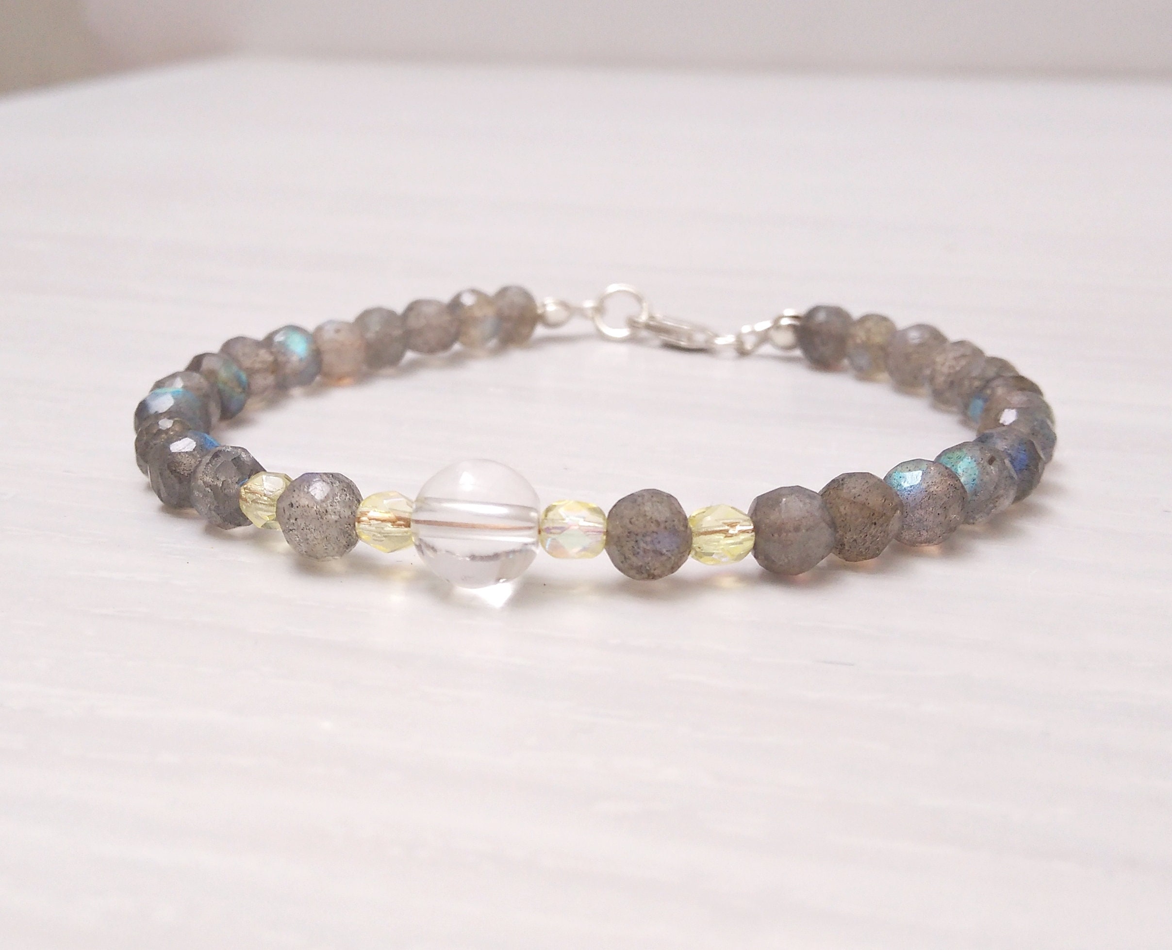 Labradorite Bracelet Transparent Quartz Bracelet 925 Silver - Etsy