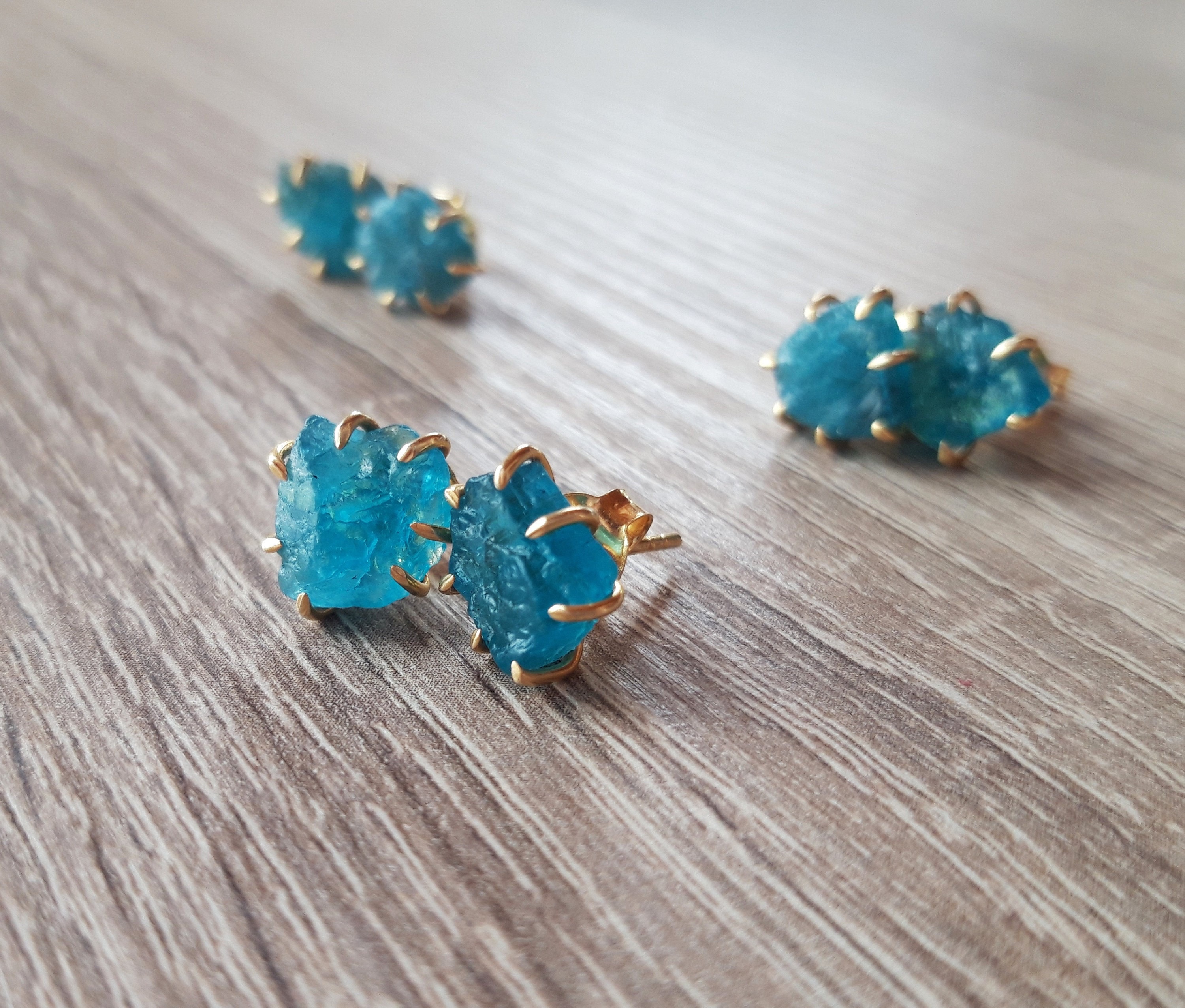 Rough Blue Apatite Earrings Crystal Earrings Crystal Jewelry Blue Apatite Raw Crystal Stud Earrings Jewelry