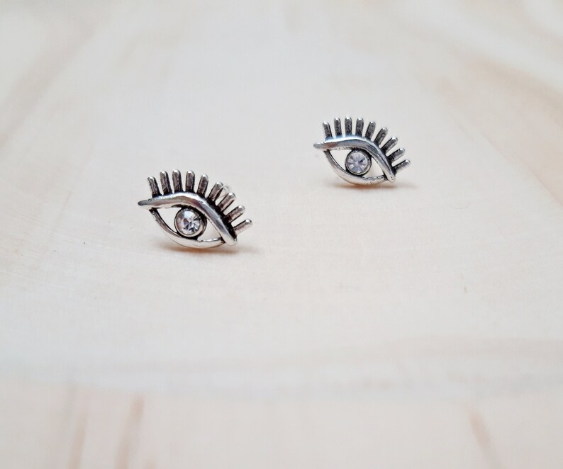 minimalist silver stud for womens Tiny stud eye earrings Sterling silver eye earrings evil eye jewelry with zirconia