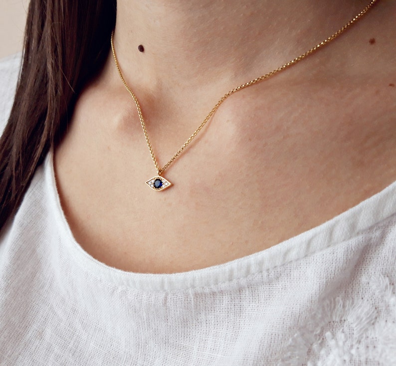 Tiny Evil Eye Necklace Turkish Eye Charm Necklace Eye Etsy