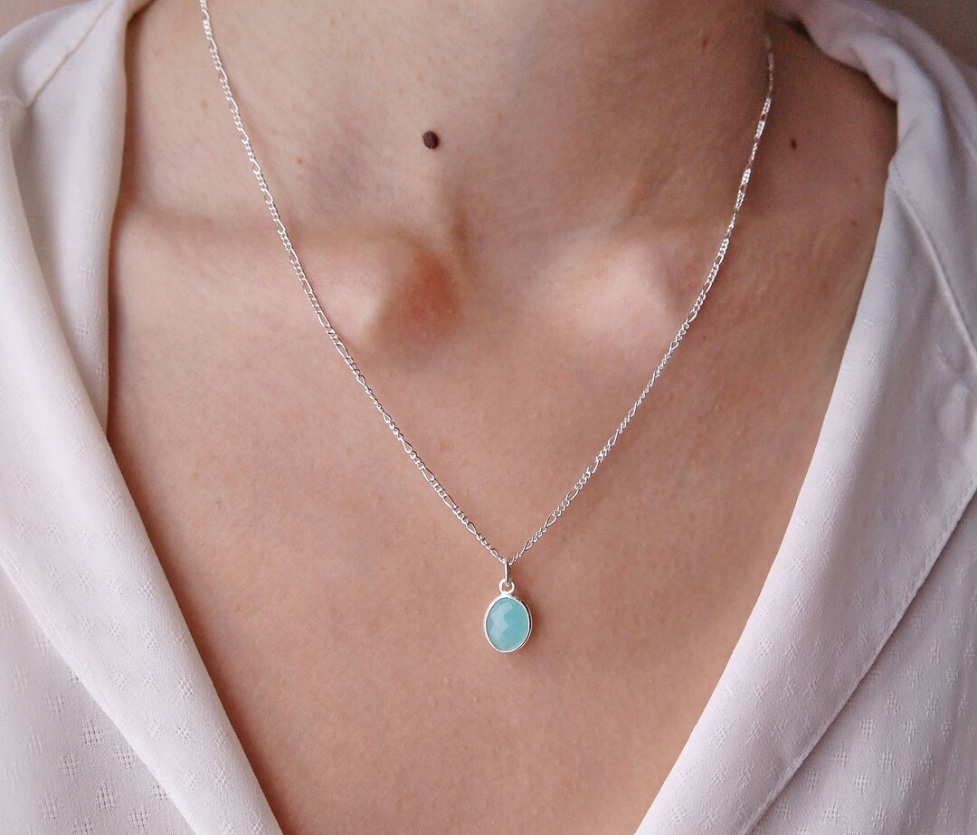 Aqua Chalcedony Necklace, Aquamarine Chalcedony Pendant, Gemstone Necklace,  Sterling Silver Necklace, Blue Chalcedony Jewelry - Etsy