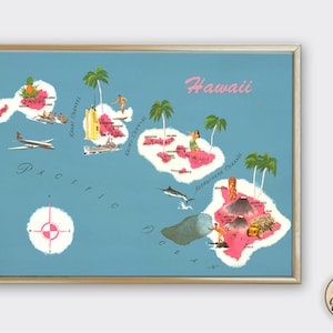 Jahrgang Hawaii Map - Karten - Reise - Tiki - Kunstdruck - Wohnkultur