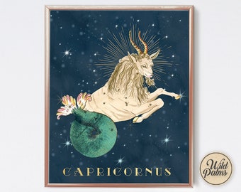 Zodiac - Capricorn - Celestial - Moon - Art Print - Magic - Mystical - Home Decor - New Age - Star Sign