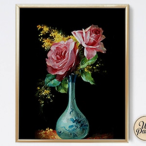 Rose Vase - Vintage Style - Art Print