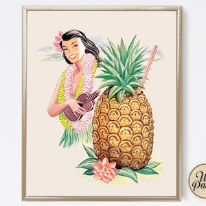 Pineapple Hula - Vintage Style - Art Print