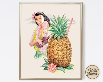 Pineapple Hula - Vintage Style - Art Print