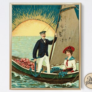 Casal Vela - Estilo Vintage - Impressão Artística - Decoração de Casa - Tiki - Vela - Náutico