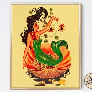 Mermaid - Tiki- Vintage Style - Art Print - Home Decor - Nautical - Tiki Decor