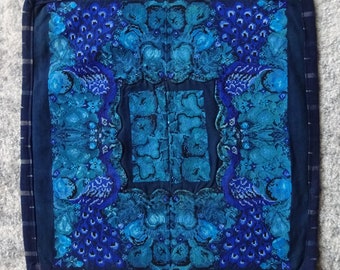 Embroidered Pillow Cover with Blue Peacocks - Handmade Guatemala