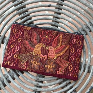 Guatemalan Huipil Hand Woven Bird Tapestry Floral Boho Bag Backpack Leather Weekender Bag in Natural Tan Leather and Hand Made Huipil  main image 2