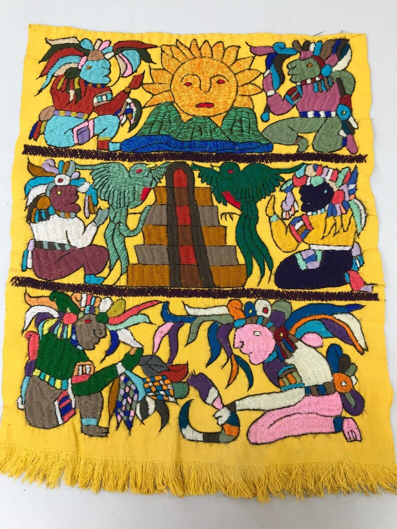 Mayan Pyramid With Sun and Quetzals Embroidered Piece - Etsy