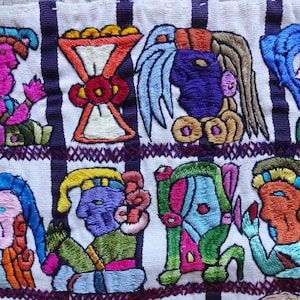 Quilt Panel or Centerpiece - Hand Embroidered Mayan Scene - Guatemala (16&quot; x 19&quot;)