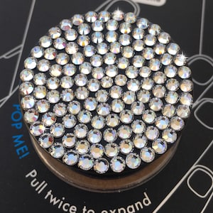 MADE TO ORDER Swarovski Clear Crystal Flat Back Rhinestones Black Pop Up Phone Grip/Stand Authentic Classic PopSockets