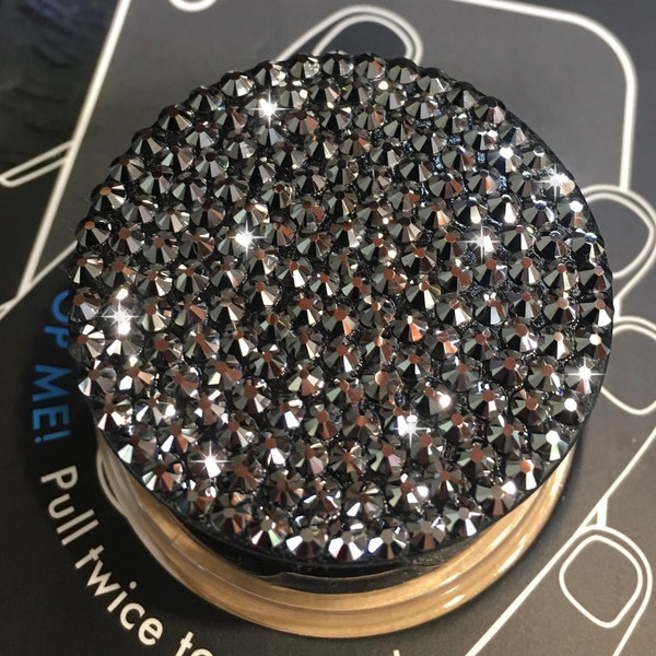 MADE TO ORDER Swarovski Light Chrome Rhinestones Black Pop Up iPhone Samsung Phone Grip / Phone Stand Classic PopSockets