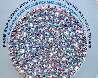 Swarovski Crystal AB Rhinestone PopGrip: Chrome Mermaid White Phone Grip