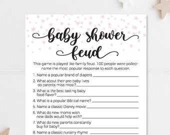 Baby Shower Feud / Baby Family Feud Game / Family Feud Game / Pink Stars / Twinkle Little Star / Baby Feud Game