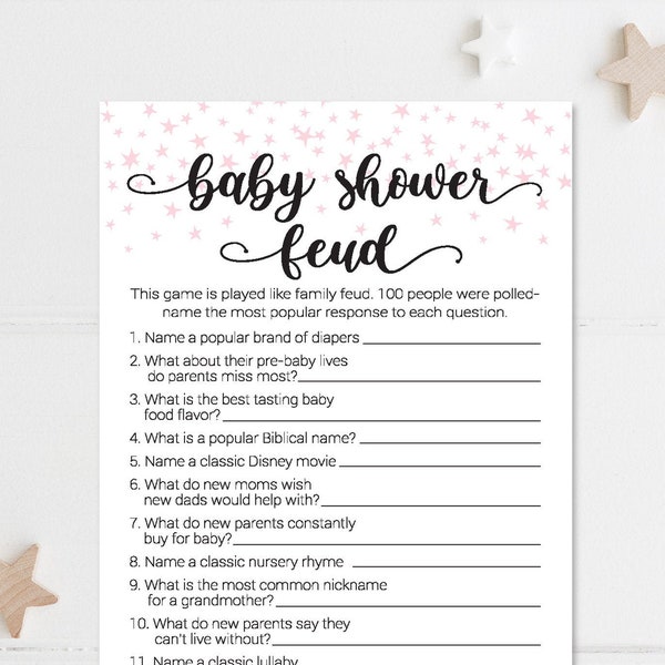 Baby Shower Feud / Baby Family Feud Game / Family Feud Game / Pink Stars / Twinkle Little Star / Baby Feud Game
