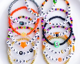 Halloween Bracelets Trick or Treat Bracelet Boo Cute and Spooky Kids Halloween Flower Bracelet Ghost Charm Bracelet Pumpkin Charm Bracelet
