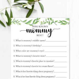 Wie kent mama het beste/kent mama het beste/baby shower spel/baby shower trivia/mama trivia spel/groen babyshower