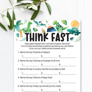 Think Fast / Baby Shower Game / Dinosaur Baby Shower / Baby Shower Trivia / Boy Baby Shower / Dinosaur Baby Theme / Dinosaur Baby Game