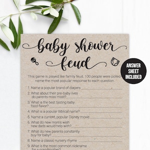 Baby Shower Feud / Baby Family Feud Game / Family Feud Game / Baby Shower Games / Baby Feud Game / Kraft Baby Shower Game / Rustic