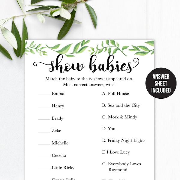 Show Babies / TV Show Babies / Celebrity Babies / Baby Shower Games / Baby Shower Trivia / Celebrity Baby Game / Greenery Baby Shower Game