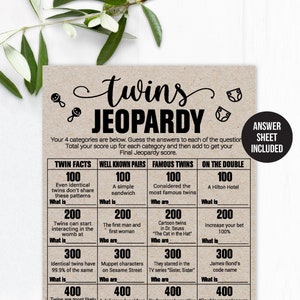 Twins Jeopardy / Twins Trivia / Twins Baby Shower Game / Twins Baby Shower / Baby Shower Game / Twin Baby Trivia / Jeopardy