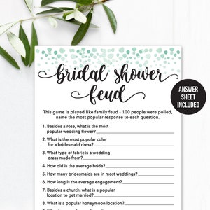 Bridal Shower Feud  / Bridal Shower Game / Bridal Feud / Bridal Shower Family Feud Game /  Family Feud Game / Virtual Shower Game / Green