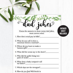 Dad Jokes Game / Dad Jokes Baby Shower Game / Baby Shower Games / Greenery Baby Shower / Dad Baby Shower Game / Joke Trivia Game
