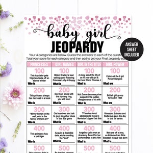 Baby Girl Jeopardy / Baby Girl Trivia / Baby Shower Game / Baby Trivia / Baby Shower Jeopardy / Baby Shower Trivia Game / Baby Girl / Pink