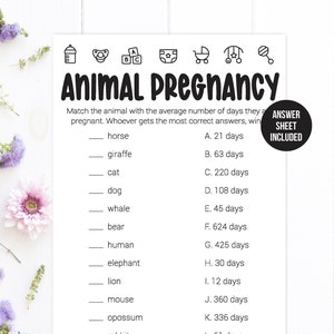 Animal Gestation Game / Baby Shower Game / Guess Animal Pregnancy Length / How Many Days / Baby Animal Game / Baby Pregnancy Game