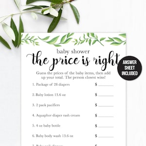 The Price is Right Game / Baby Shower The Price is Right / Baby Shower Games / Baby Shower Game / Greenery Baby Shower Game