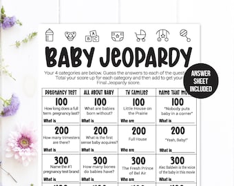 Baby Shower Jeopardy Baby Shower Trivia Baby Shower Game, Simple Black and White Boy Girl Gender Neutral Printable Baby Shower Game