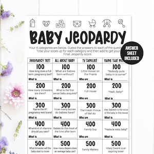 Baby Shower Jeopardy Baby Shower Trivia Baby Shower Game, Simple Black and White Boy Girl Gender Neutral Printable Baby Shower Game