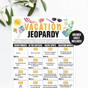 Vacation Jeopardy Game / Vacation Games / Vacation Trivia / Summer Trivia Game / Fun Summer Activity / Long Car Ride Game / Road Trip Games