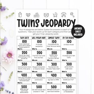 Twins Jeopardy / Twins Trivia / Twins Baby Shower Game / Twins Baby Shower / Baby Shower Game / Twin Baby Trivia / Jeopardy