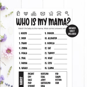Whos My Mama Baby Animal Game Baby Animal Match Baby Shower Game Baby Gestation Game How Many Days Game Animals Baby Names