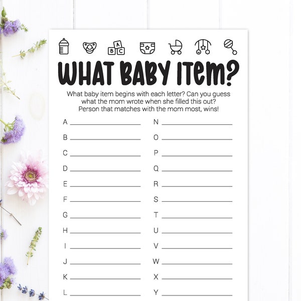 Baby ABC Game / What Baby Items Begin with each Letter / Match with Mom-to-Be on the Baby Items / Baby Letter Matching Game / What Baby Item