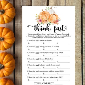 Think Fast / Baby Shower Trivia / Fall Baby Shower / Little Pumpkin