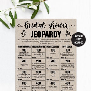 Bridal Shower Jeopardy  / Bridal Shower Game / Bridal Jeopardy Game / Bridal Shower Feud / Bridal Shower Trivia / Jeopardy / Bridal Feud