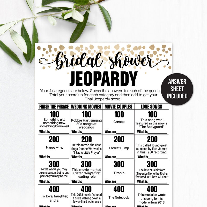 Bridal Shower Jeopardy Etsy