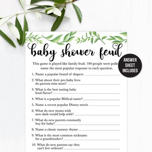 Baby Shower Feud / Baby Family Feud Game / Family Feud Game / Greenery Baby Shower Games / New Baby Shower Games / Baby Feud Game / Greenery
