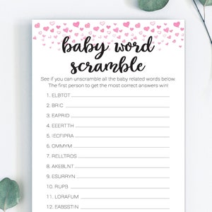 Baby Word Scramble Game, Baby Scrambled Word Game, Scrambled Baby Shower Game, Word Scramble, Pink Baby Shower