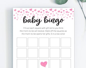 Baby Shower Bingo Baby Bingo Baby Shower Jeux Fille Baby Shower Bingo Jeu Pink Baby Shower Baby Girl Shower Hearts