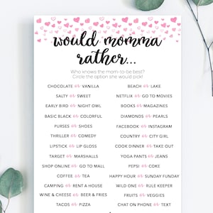 Would Mommy Rather / Would She Rather / Baby Shower Game / Would Mom Rather / Would She Rather Baby Shower / Pink Baby Shower Game
